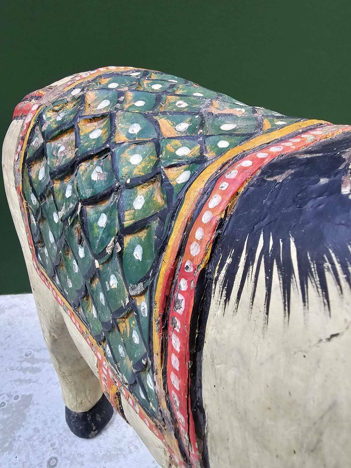 Wooden Horse Statue Indian Vintage: Hand Carved, Hand Painted Decor Accent. Natural Yellow Wood Craft photo for sale