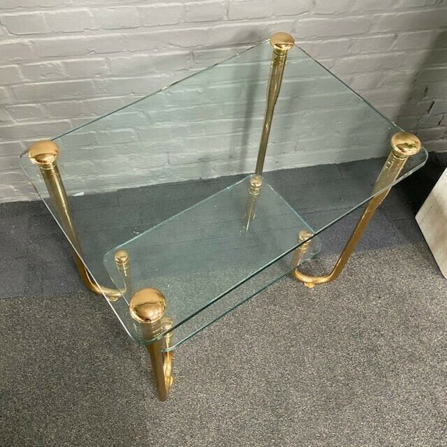 Hollywood Regency Vergulde & Glazen Bijzettafel photo Meubels