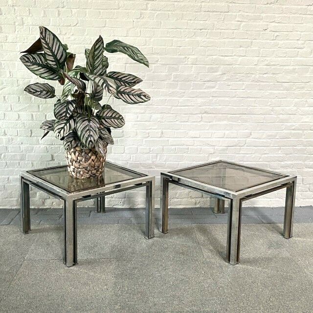 Pair Of Romeo Rega Chrome & Brass Side Tables
