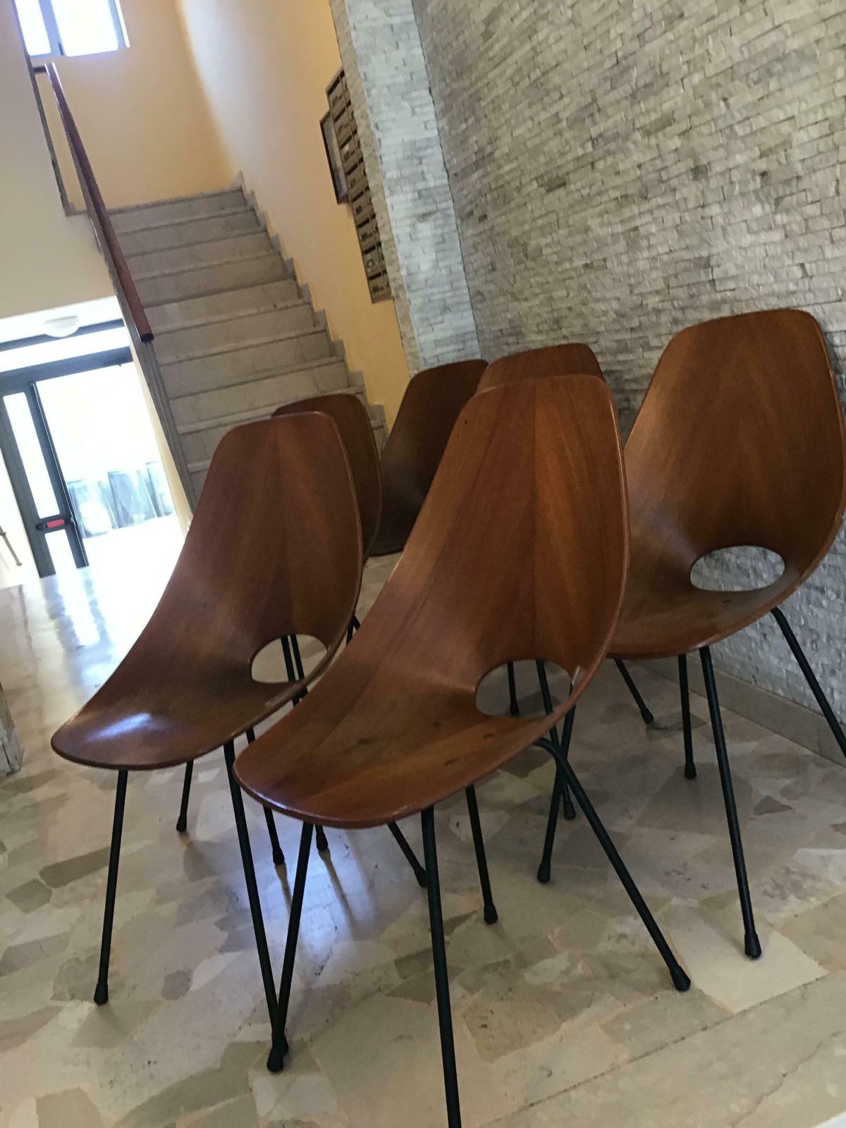 Medea N 6 Chairs "F.Lli Tagliabue " Brass Iron Wood 1950 Italy photo 5332.0