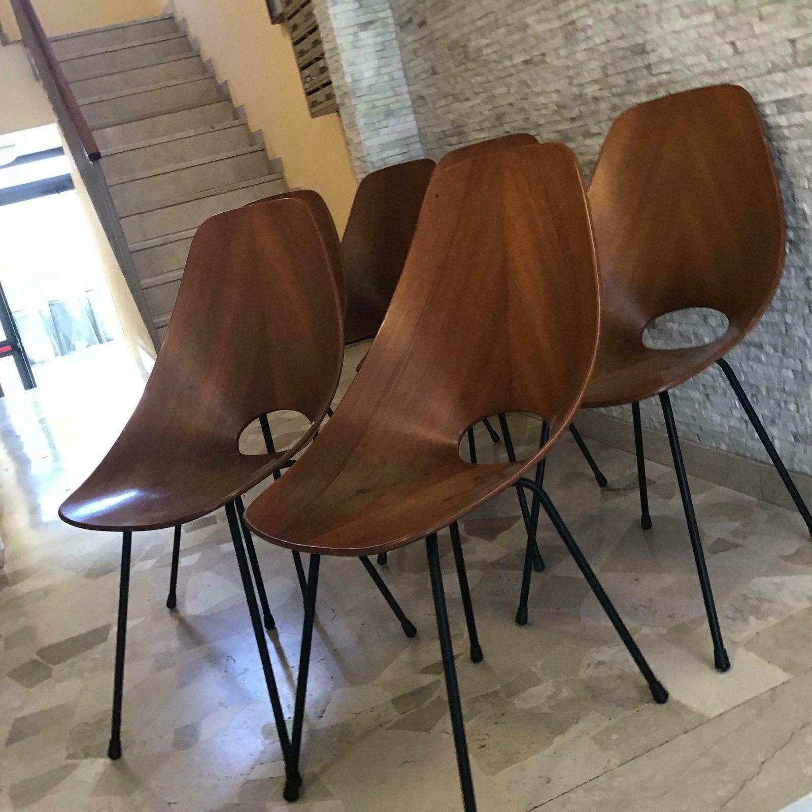 Furniture Medea N 6 Chairs "F.Lli Tagliabue " Brass Iron Wood 1950 Italy photo