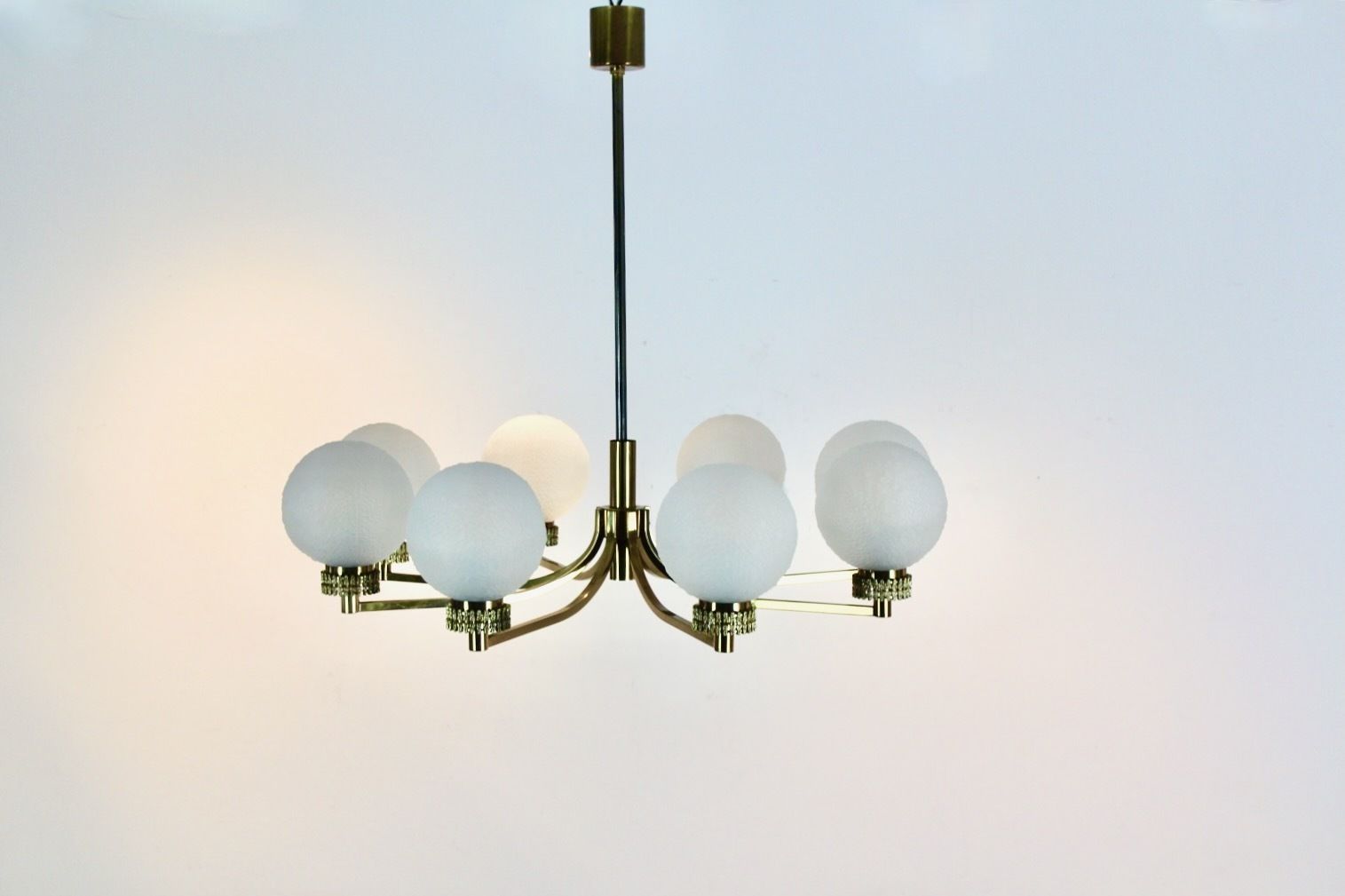 French Brass And Frozen Glass Chandelier photo vintage