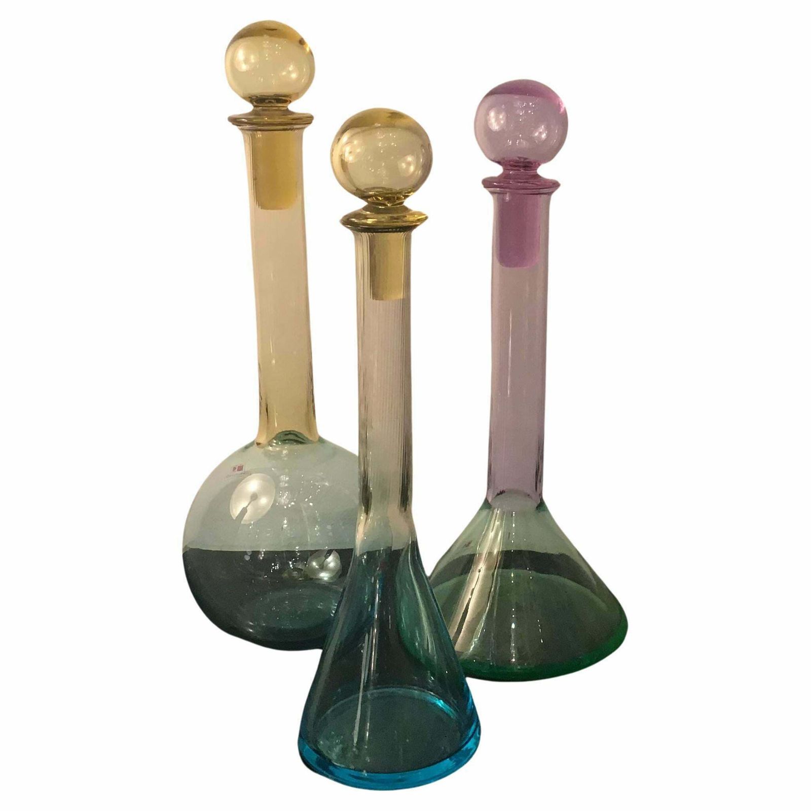 Carlo Moretti Set Of 3 Red White Rose' Wine Bottles Murano Glass 1970 Italy