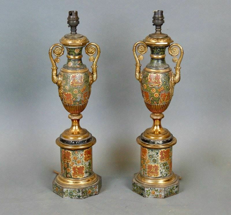 A Very Rare Pair Of French Toleware Lamps photo Lighting