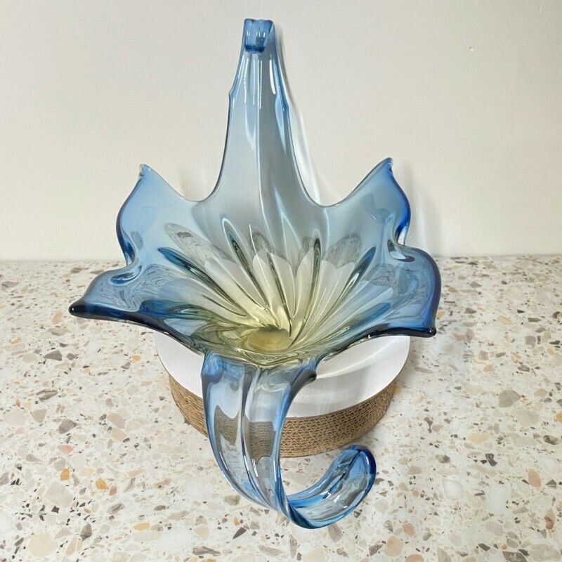 Grote Murano Schaal In Blauw En Amber, Sommerso Techniek photo furniture