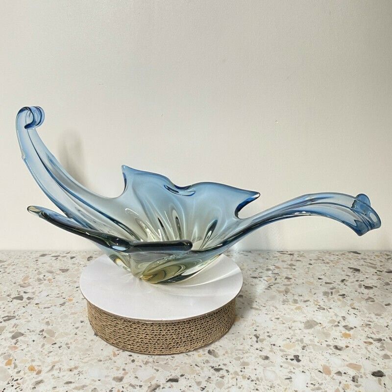 Grote Murano Schaal In Blauw En Amber, Sommerso Techniek photo for sale
