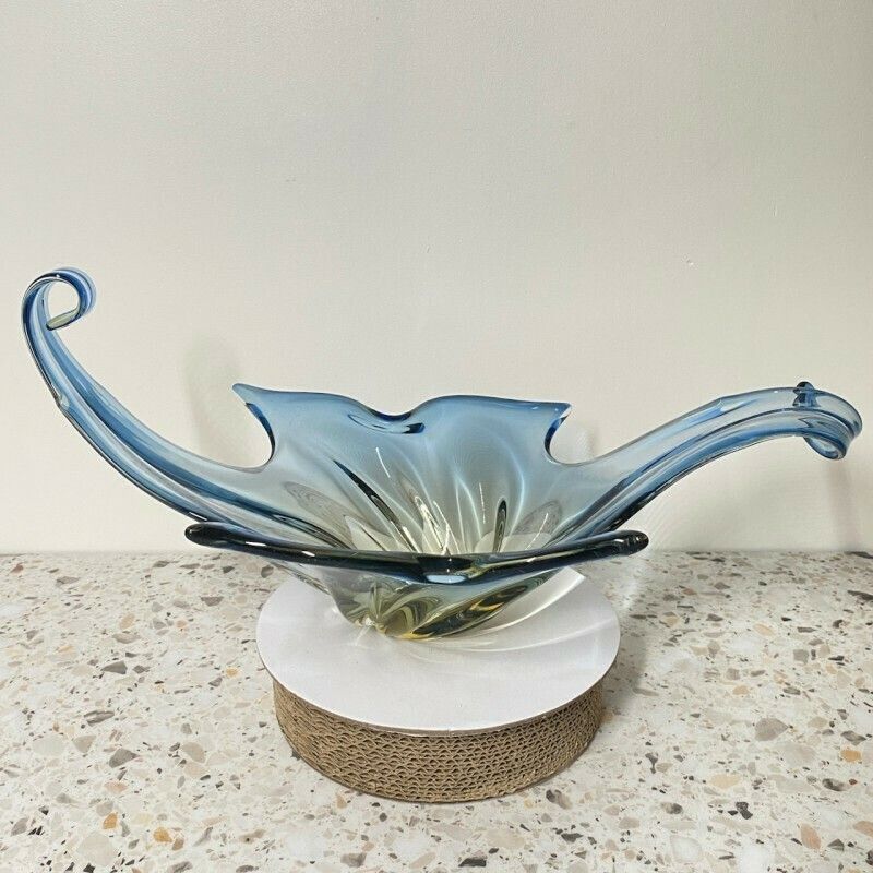 Large Murano Center Bowl In Blue And Amber Sommerso Technique photo Home Decor