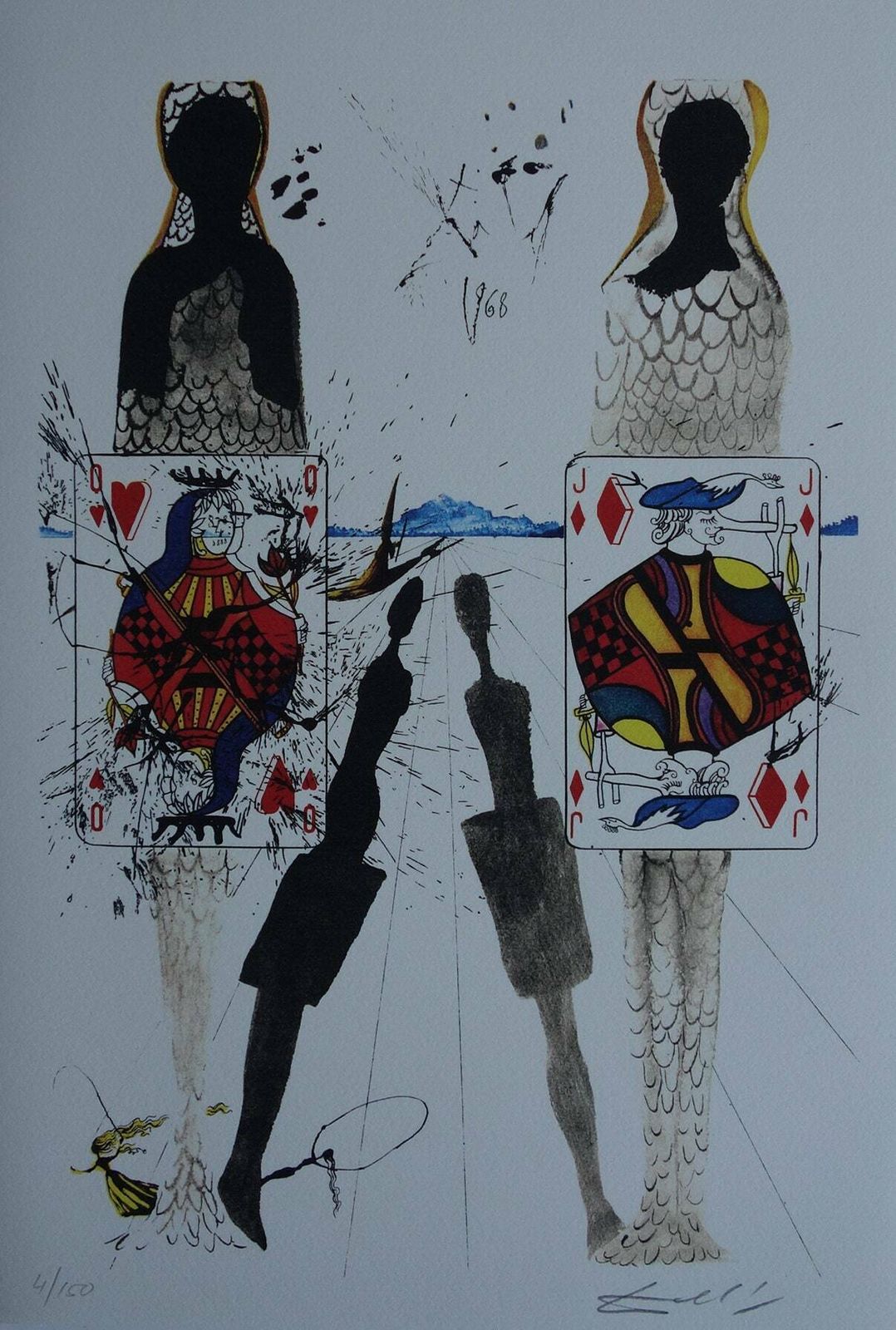Fine Surrealist Limited Edition Print, Surreal Playing Cards   Queen And Jack, Salvador Dali, Signed & Numbered In Pencil