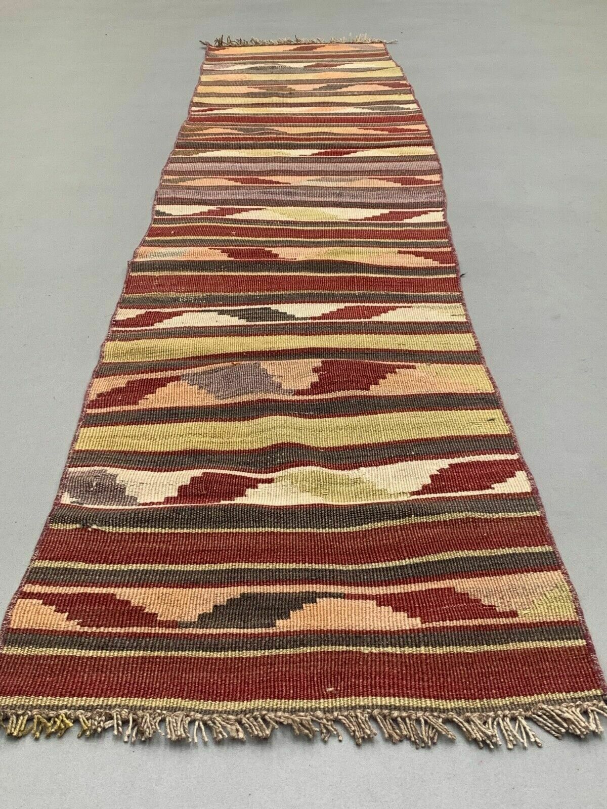 Old Turkish Narrow Kilim Runner 265x52 Cm Shabby Chic, Vintage Kelim