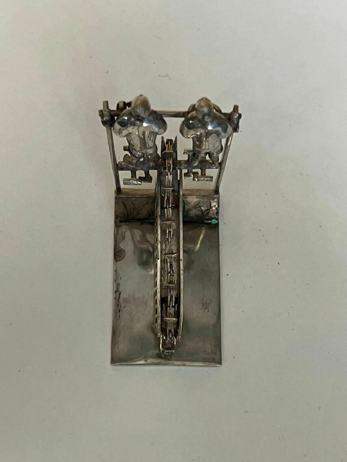photo for sale Antique Circa 1890 Chinese Sterling Silver Statue Of Men Peddling With A Chain