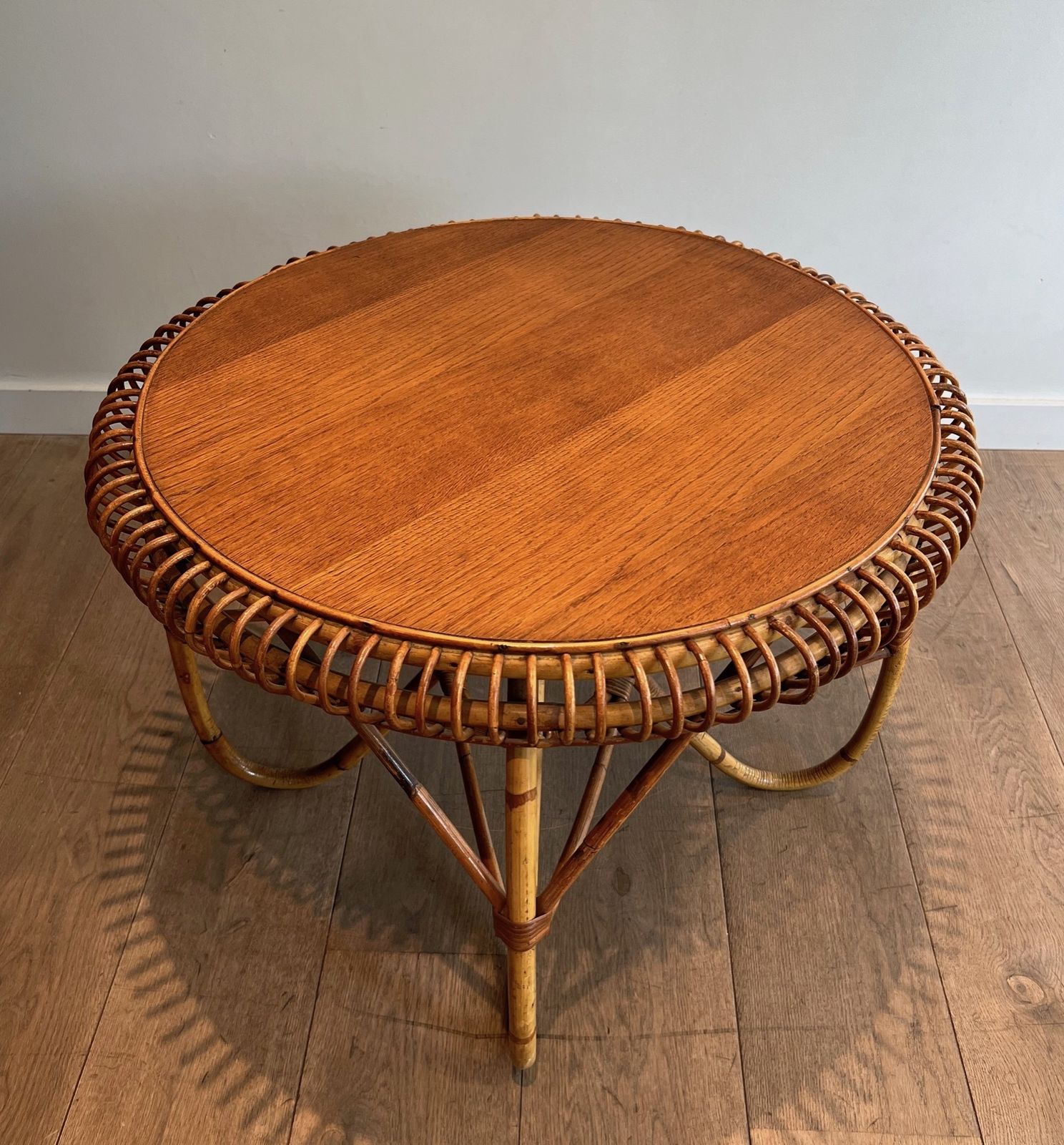 Round Rattan Coffee Table In The Taste Of Franco Albini photo Furniture
