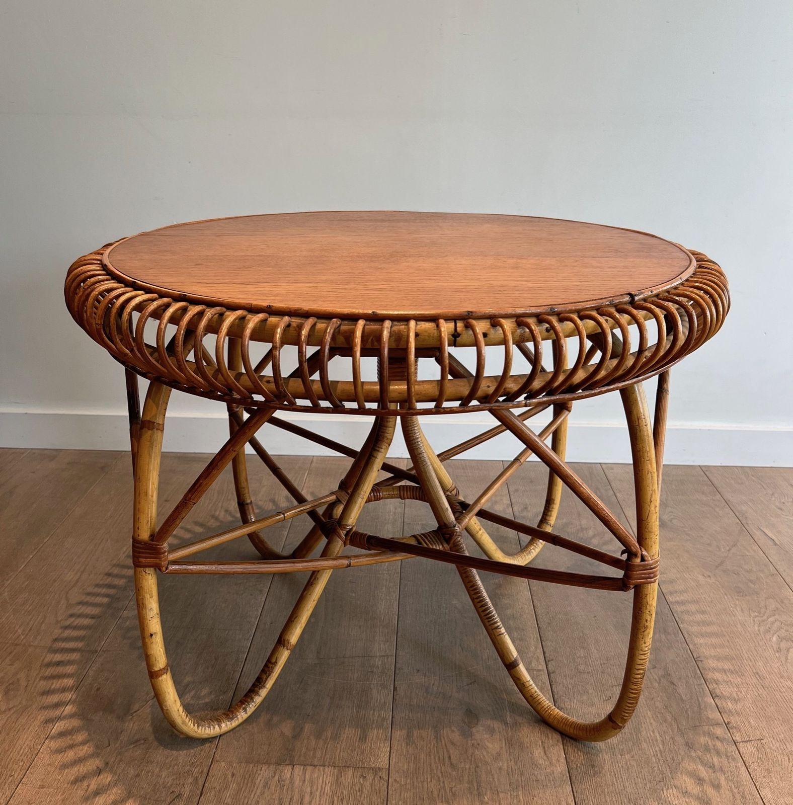 Round Rattan Coffee Table In The Taste Of Franco Albini photo vinterior