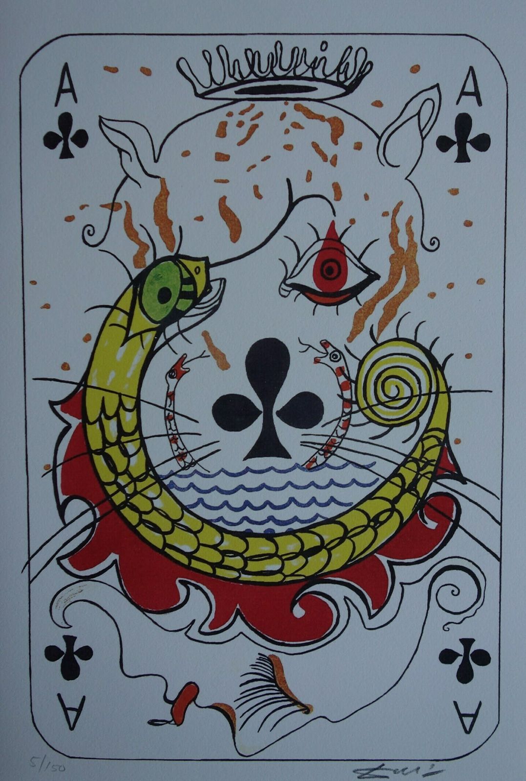Fine Surrealist Limited Edition Print, Surreal Playing Cards   Ace   Clubs, Salvador Dali, Signed & Numbered In Pencil photo buy