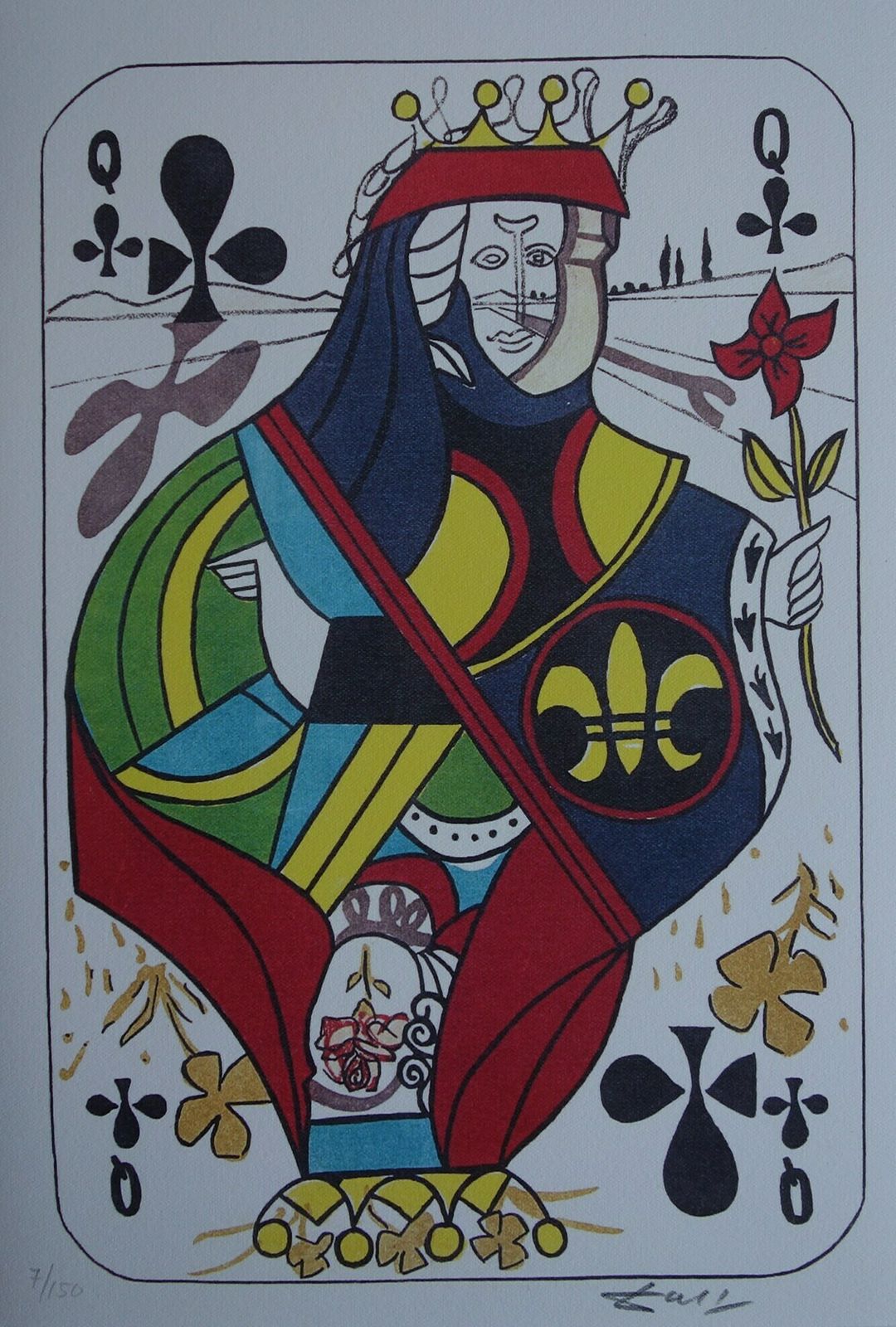 Fine Surrealist Limited Edition Print, Surreal Playing Cards   Queen   Clubs, Salvador Dali, Signed & Numbered In Pencil photo buy