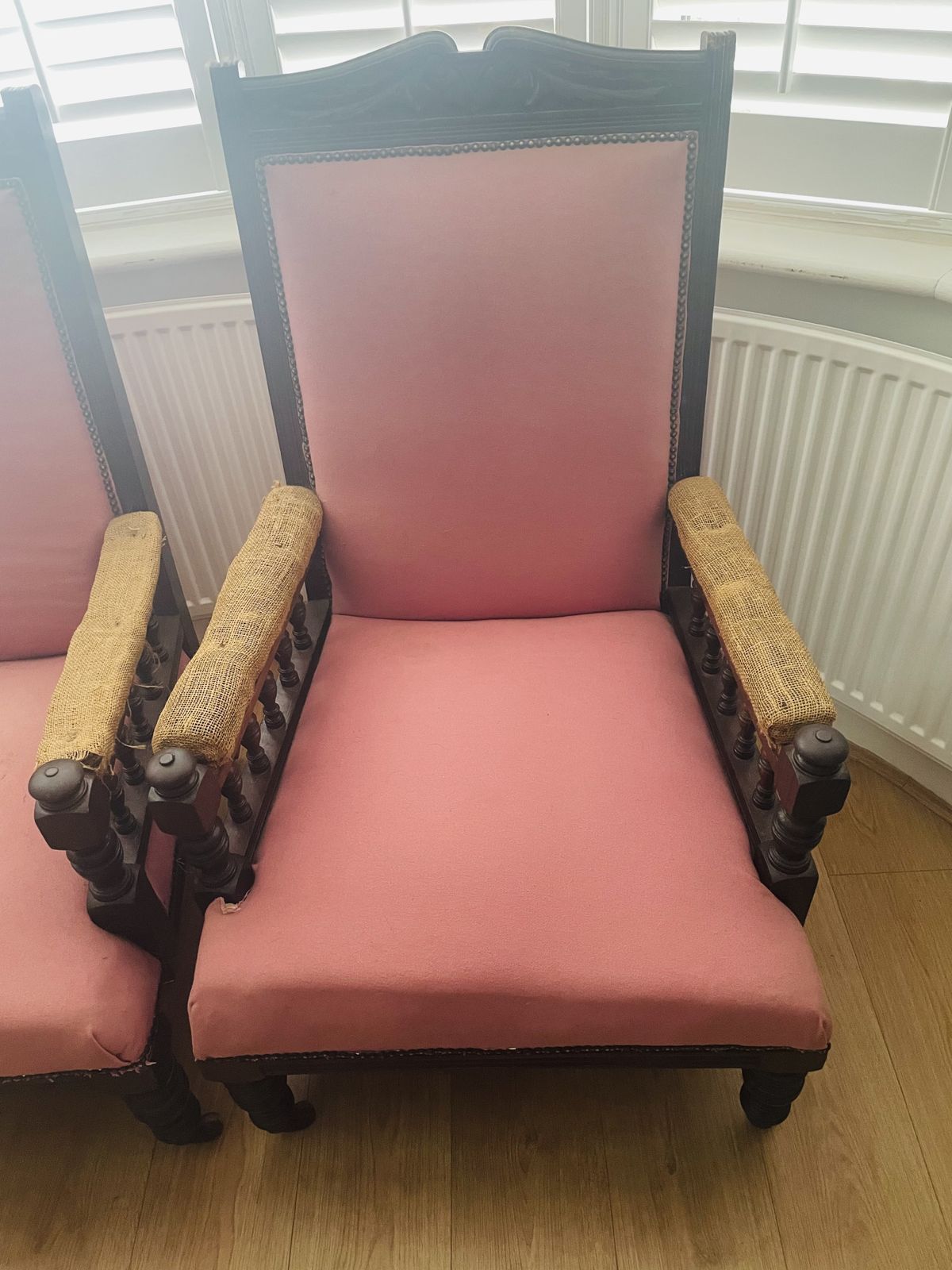 Pair Of Beautiful Large Edwardian Style Armchairs, Dark Wood photo Furniture