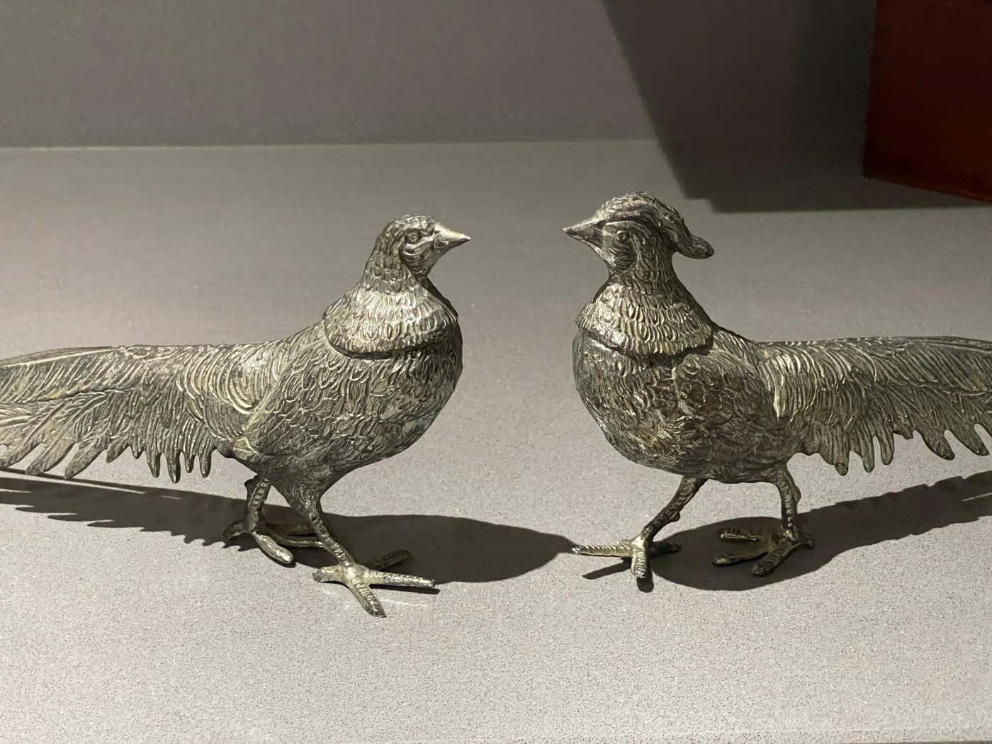 photo for sale Large Silver Peacock Stand, Antique Pair Of Decoration Object Home Decor Bird
