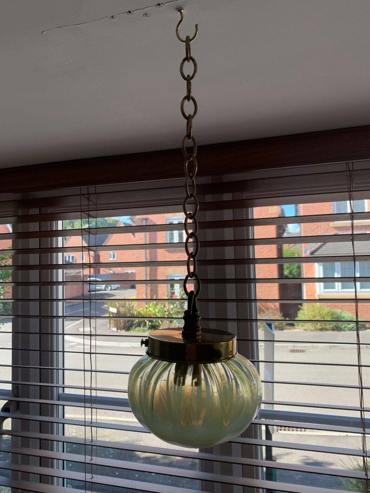 Original Victorian Art Nouveau Uranium Vaseline Glass Porch/Pendant Light Shade Only photo 755.0