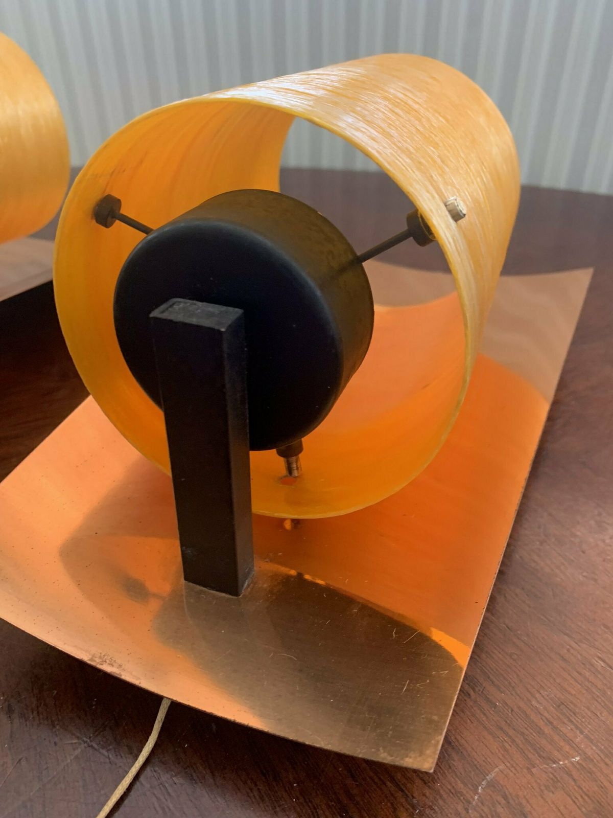 Pair Of Orange Super Scarce Iconic Vintage Retro Copper & Spun Fibreglass 60s Wall Lights Mcm photo buy
