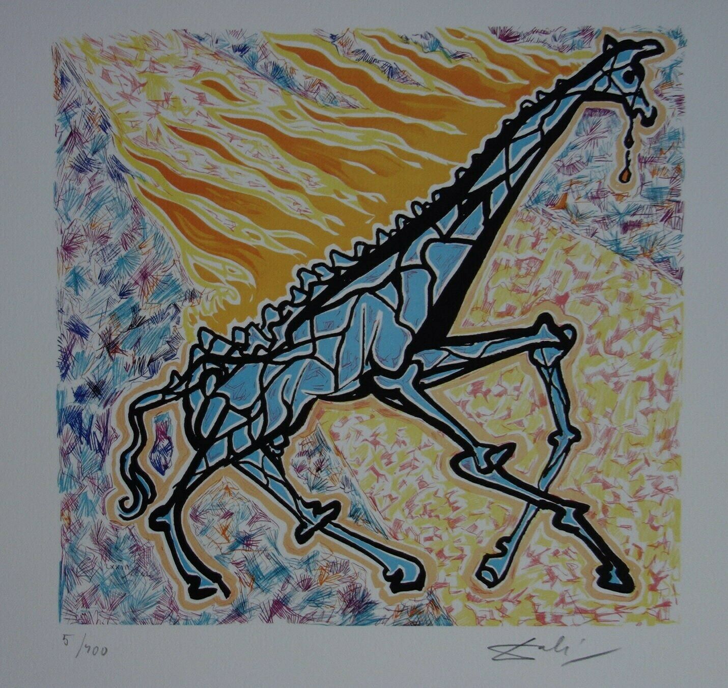 Fine Surrealist Limited Edition Print, Burning Giraffe, Salvador Dali, Signed & Numbered In Pencil photo vintage