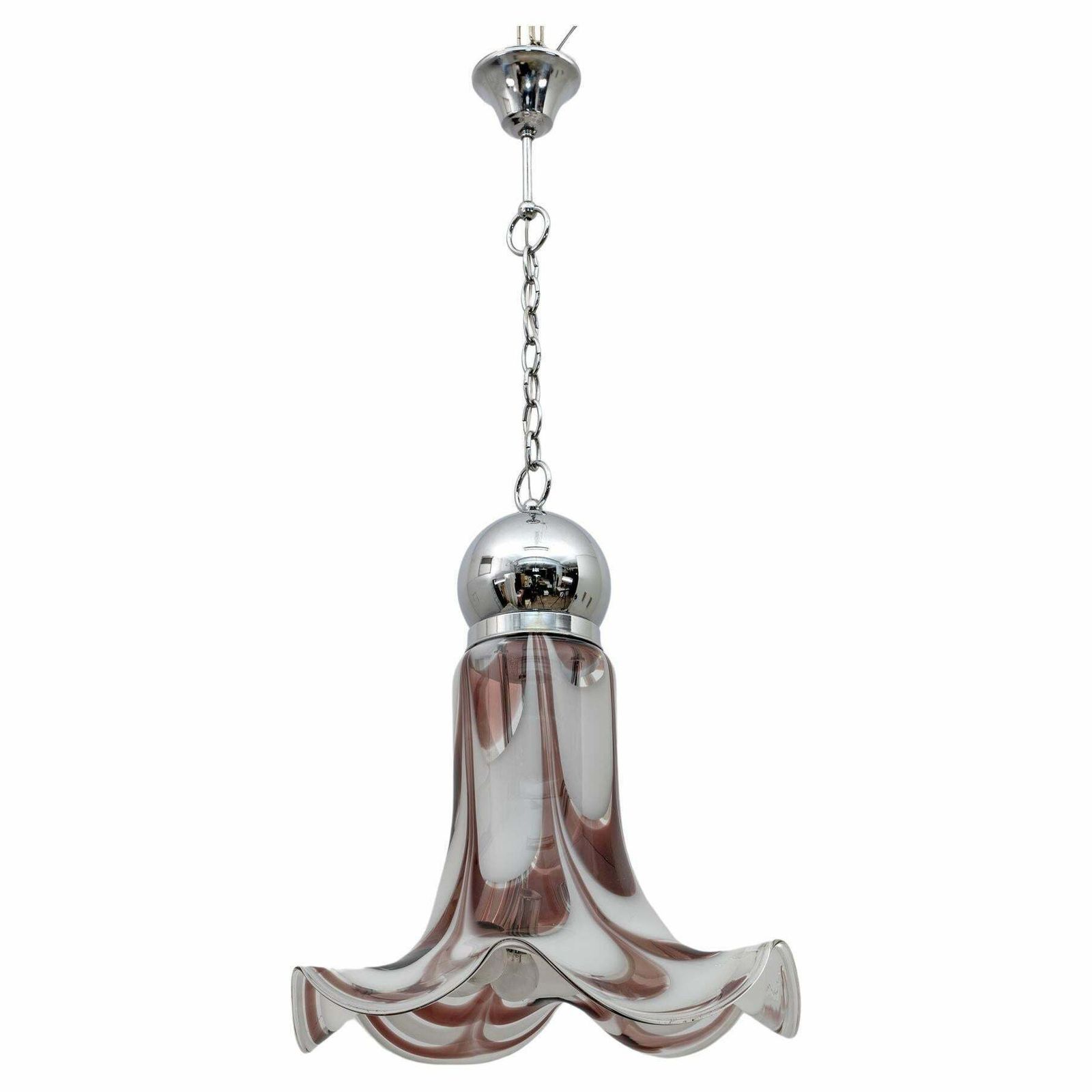 Avmazzega Mid Century Modern Italian Murano Glass And Steel Pendant, 1970s