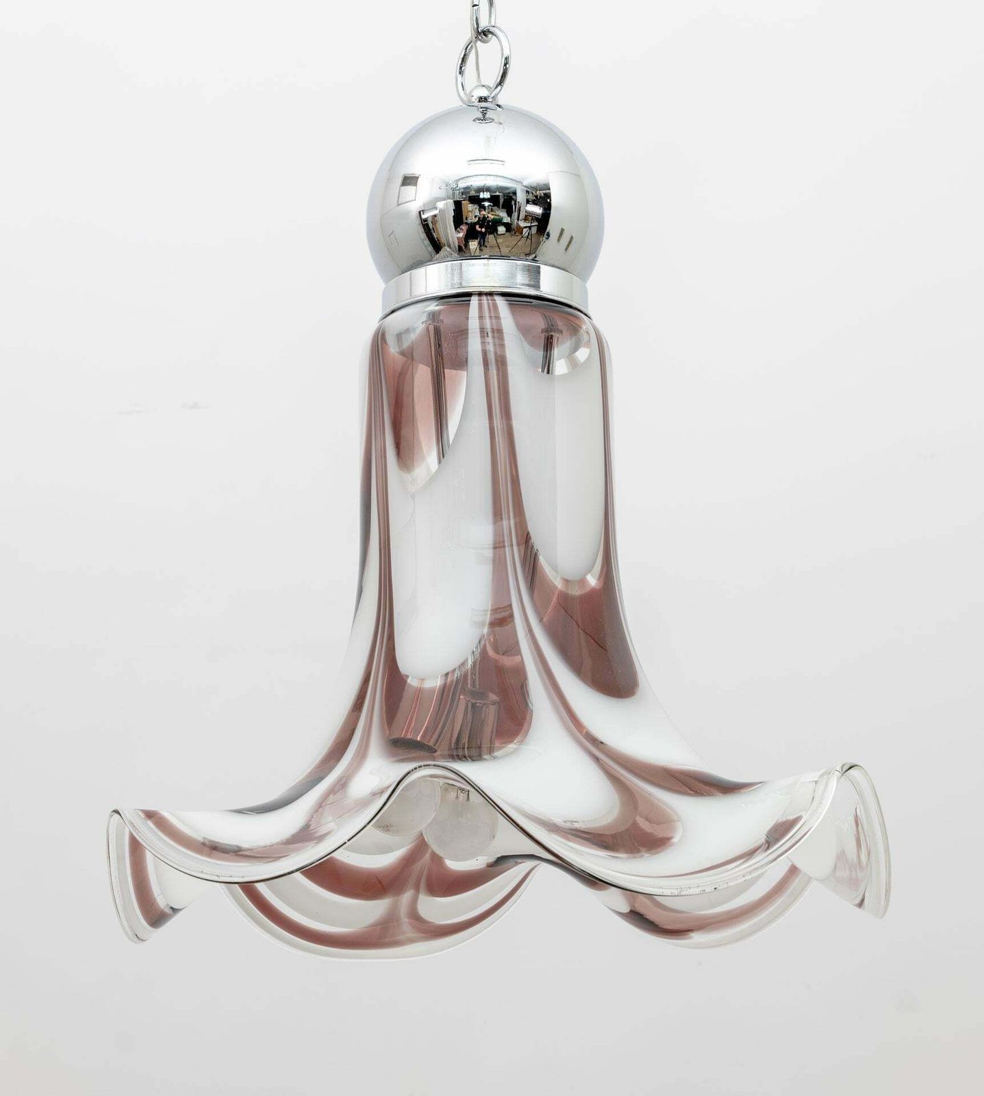 Avmazzega Mid Century Modern Italian Murano Glass And Steel Pendant, 1970s photo for sale