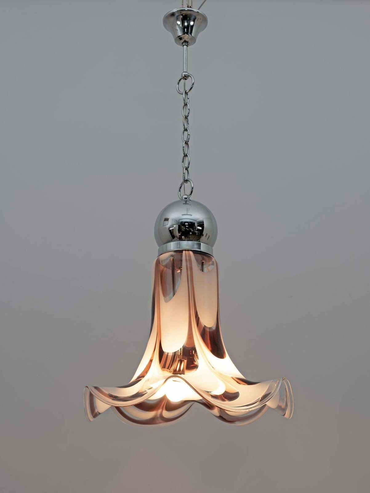 Avmazzega Mid Century Modern Italian Murano Glass And Steel Pendant, 1970s photo Lighting