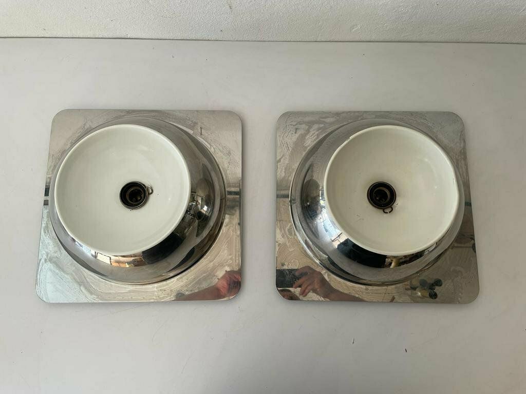 Rare Space Age Pair Of Chrome Sconces Or Ceiling Lamps By Reggiani, 1970s, Italy photo vinterior