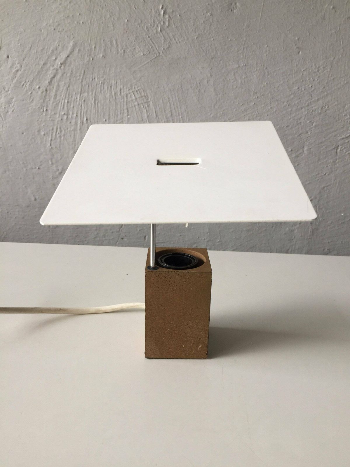 Arteluce Italy Model 610 Table Lamp   Stone Base   Metal Square Lampshade   70s Italian Design By Antonio Macchi Cassia photo Lighting