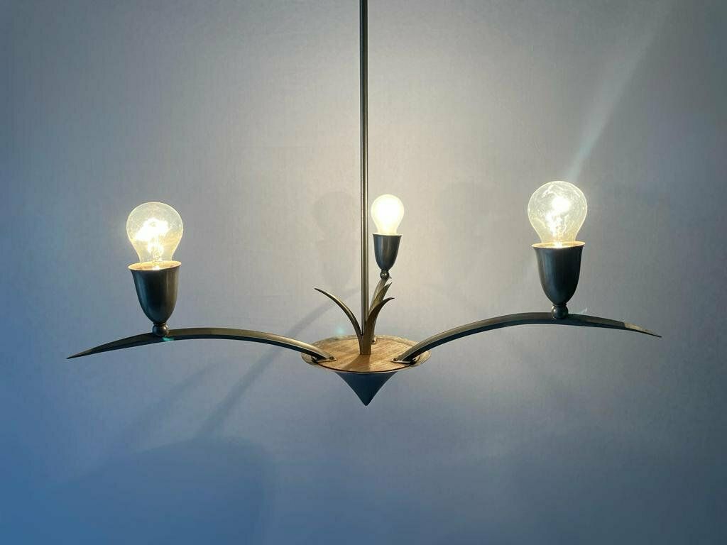 Unusual Arc Shaped 3 Armed Sputnik Chandelier, 40s/50s, France photo furniture