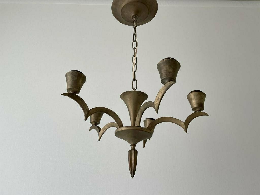 Unusual Arc Shaped 5 Armed Sputnik Chandelier, 40s/50s, France photo Lighting