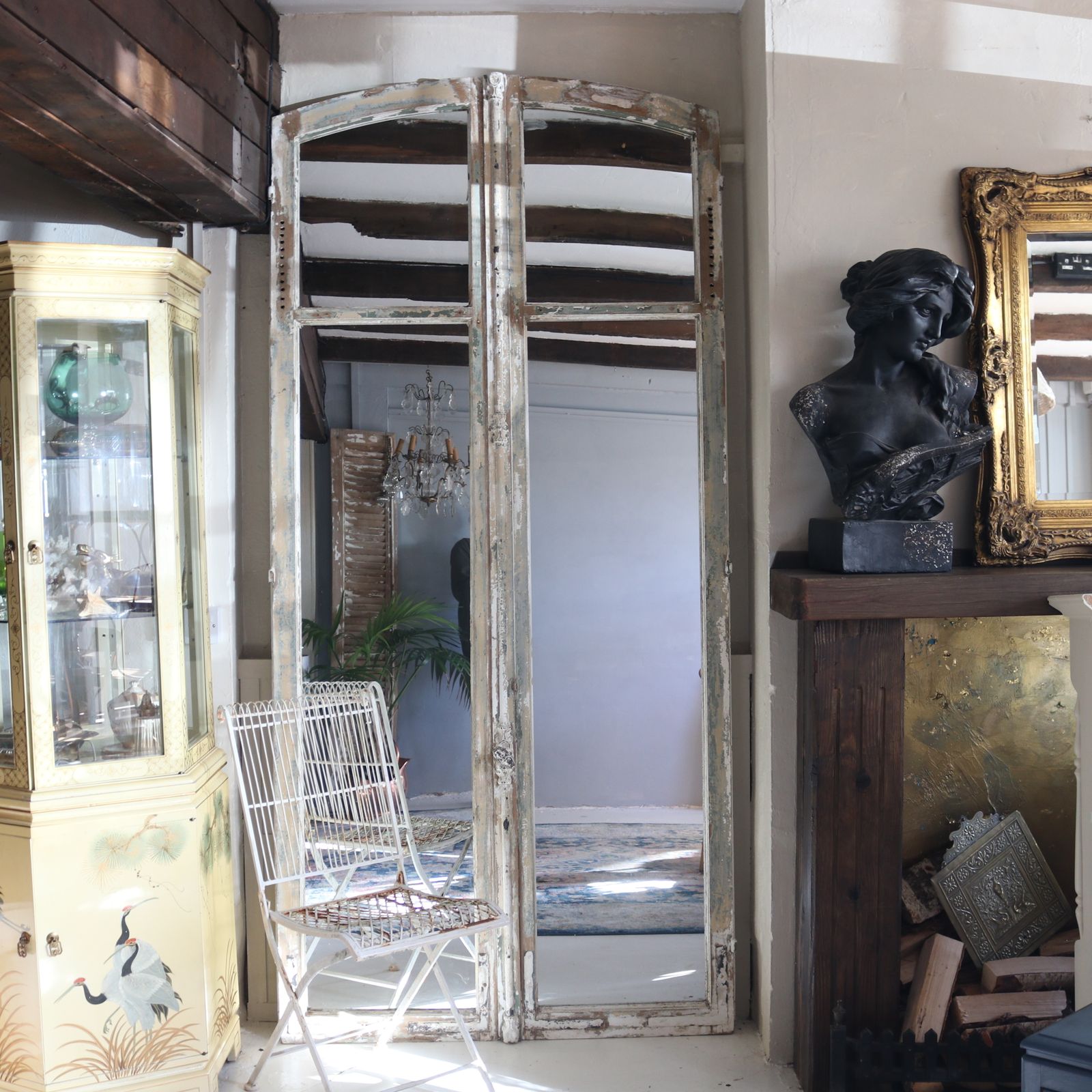 Huge Floor Standing Antique French Mirrors 232cm High X 110cm W Chateau Door Frame Mirrors Arched Top