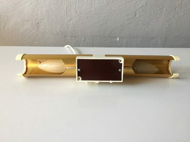 Erco 70s Pair Of Wall Sconces   Gold Coloured Metal Body   Plastic Base   Twin Head German Lighting photo 317.0