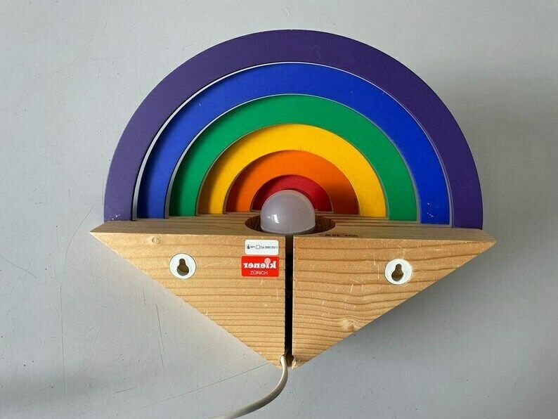 Rainbow Design Wood Night Lamp By Kiener Zürich, In Style Of Memphis Group, 1980s, Switzerland photo for sale