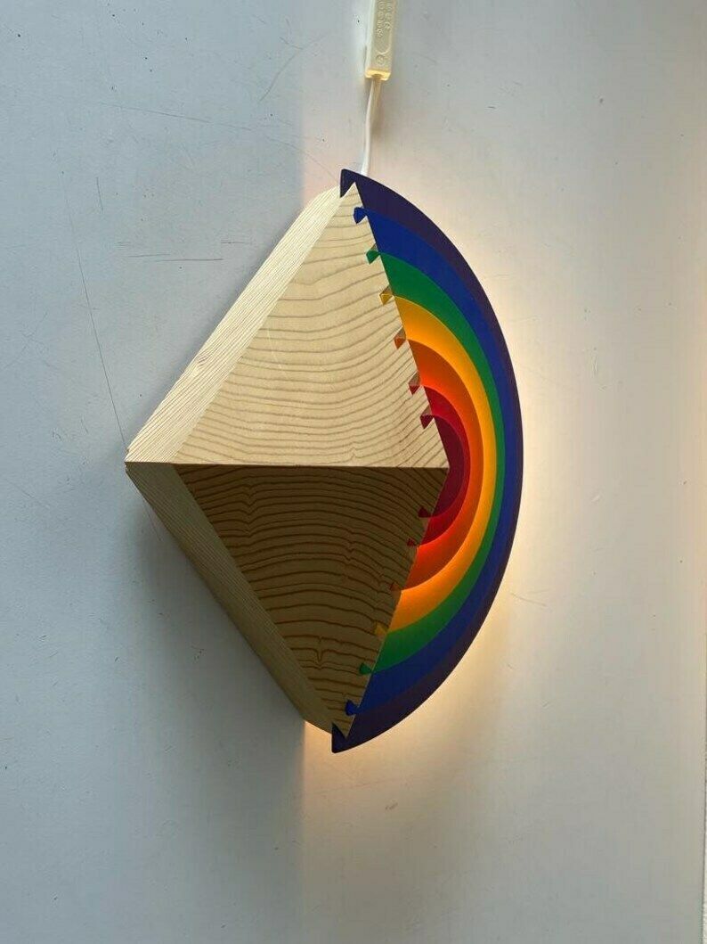 Rainbow Design Wood Night Lamp By Kiener Zürich, In Style Of Memphis Group, 1980s, Switzerland photo vinterior