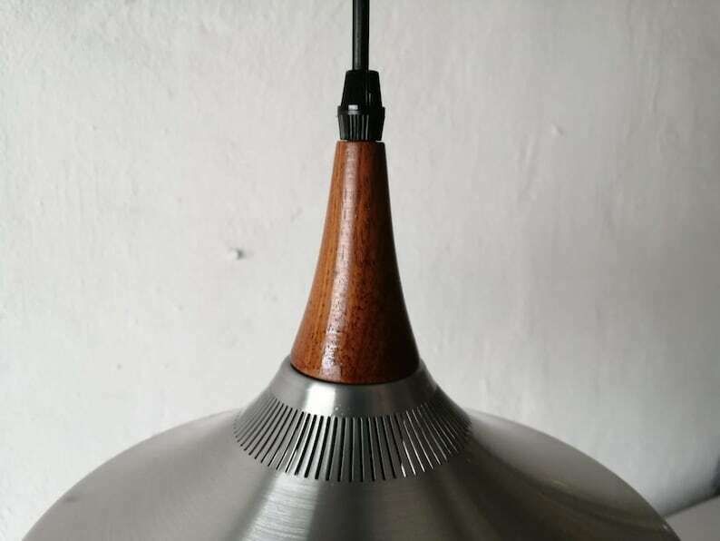 Bubble Glass & Metalic Body Ceiling Lamp   Teak Top Detail   1960s Germany photo Lighting