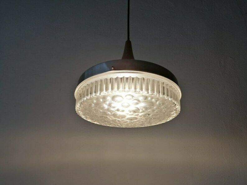 Bubble Glass & Metalic Body Ceiling Lamp   Teak Top Detail   1960s Germany photo vinterior