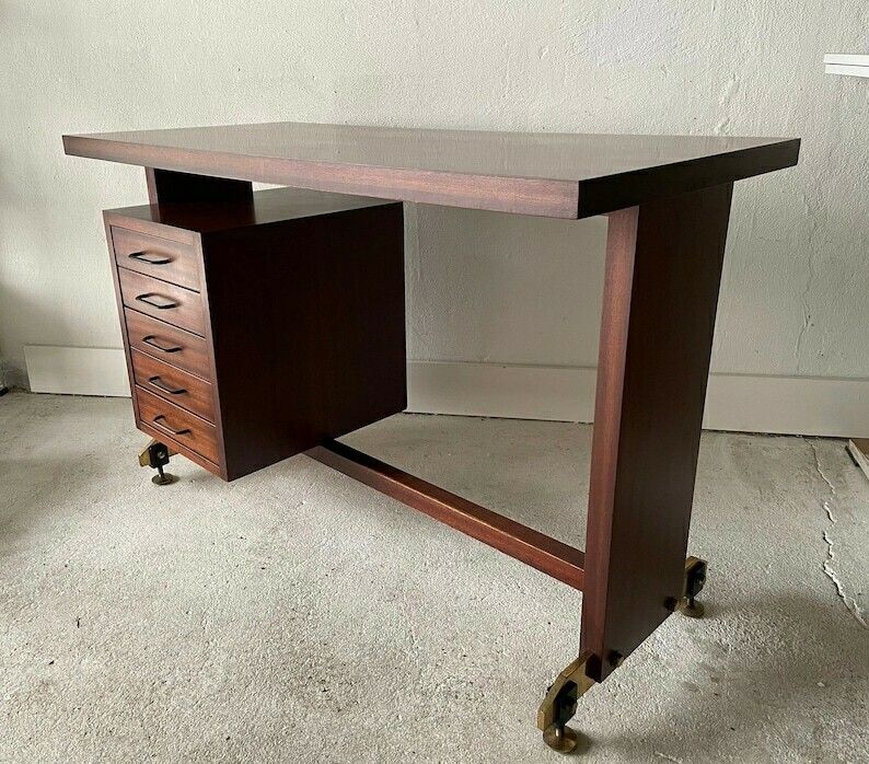 Mid Century Modern Italian Desk With 5 Drawers, 1960s, Italy photo for sale