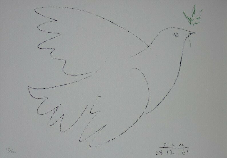 Rare Beautiful Limited Cubist Print   Dove, Pablo Picasso, Signed & Stamped