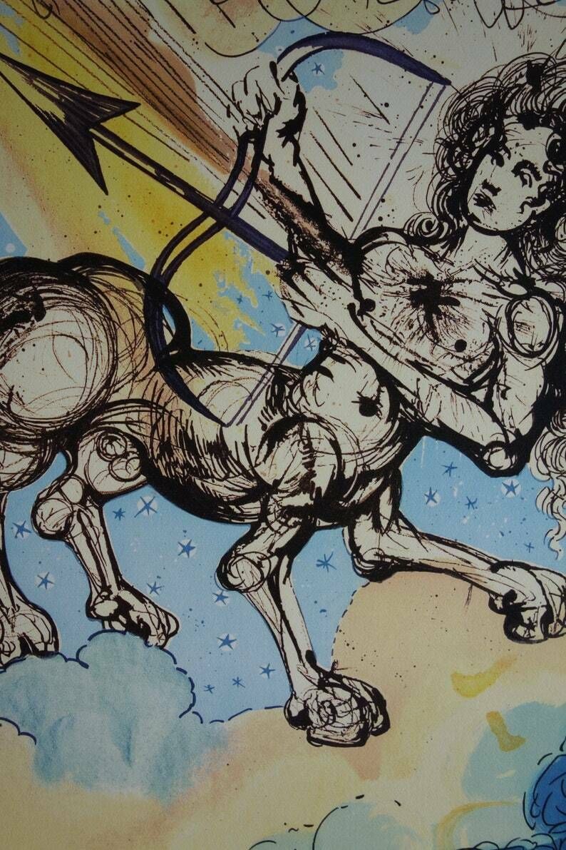Fine Surrealist Limited Edition Print, Astrological Sagittarius, Salvador Dali, Signed & Numbered In Pencil photo furniture