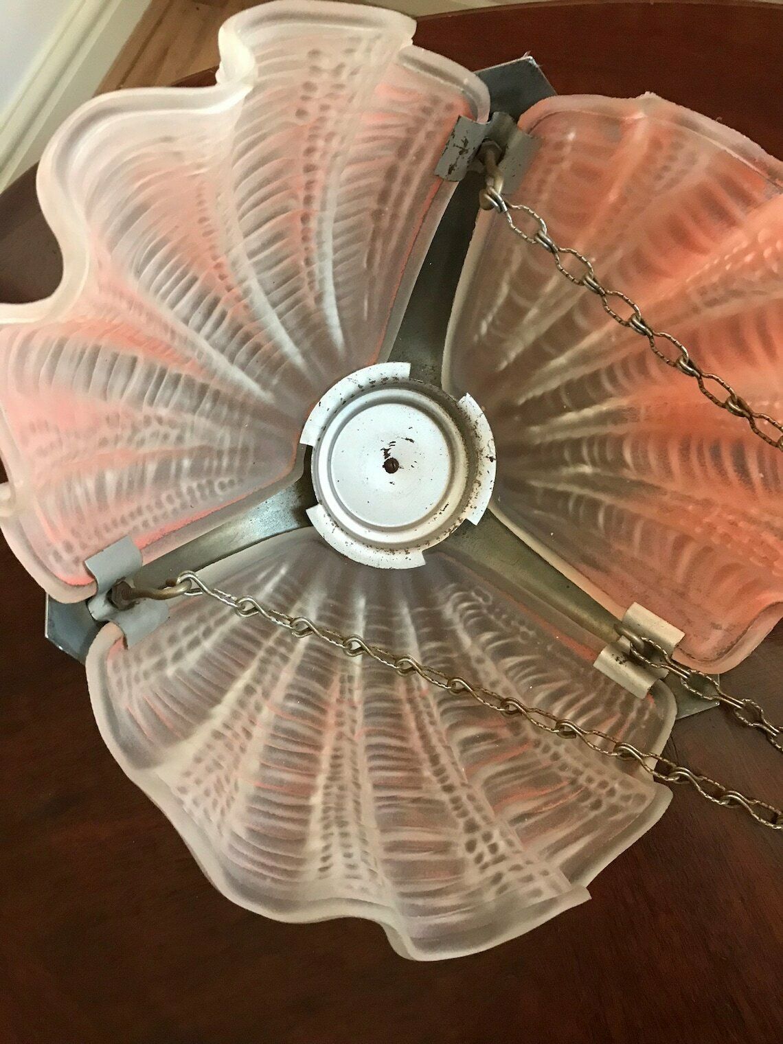 Original Art Deco Ceiling Pendant Scallop Shell Light Shade/Chandelier C/W Chain.Superb photo for sale