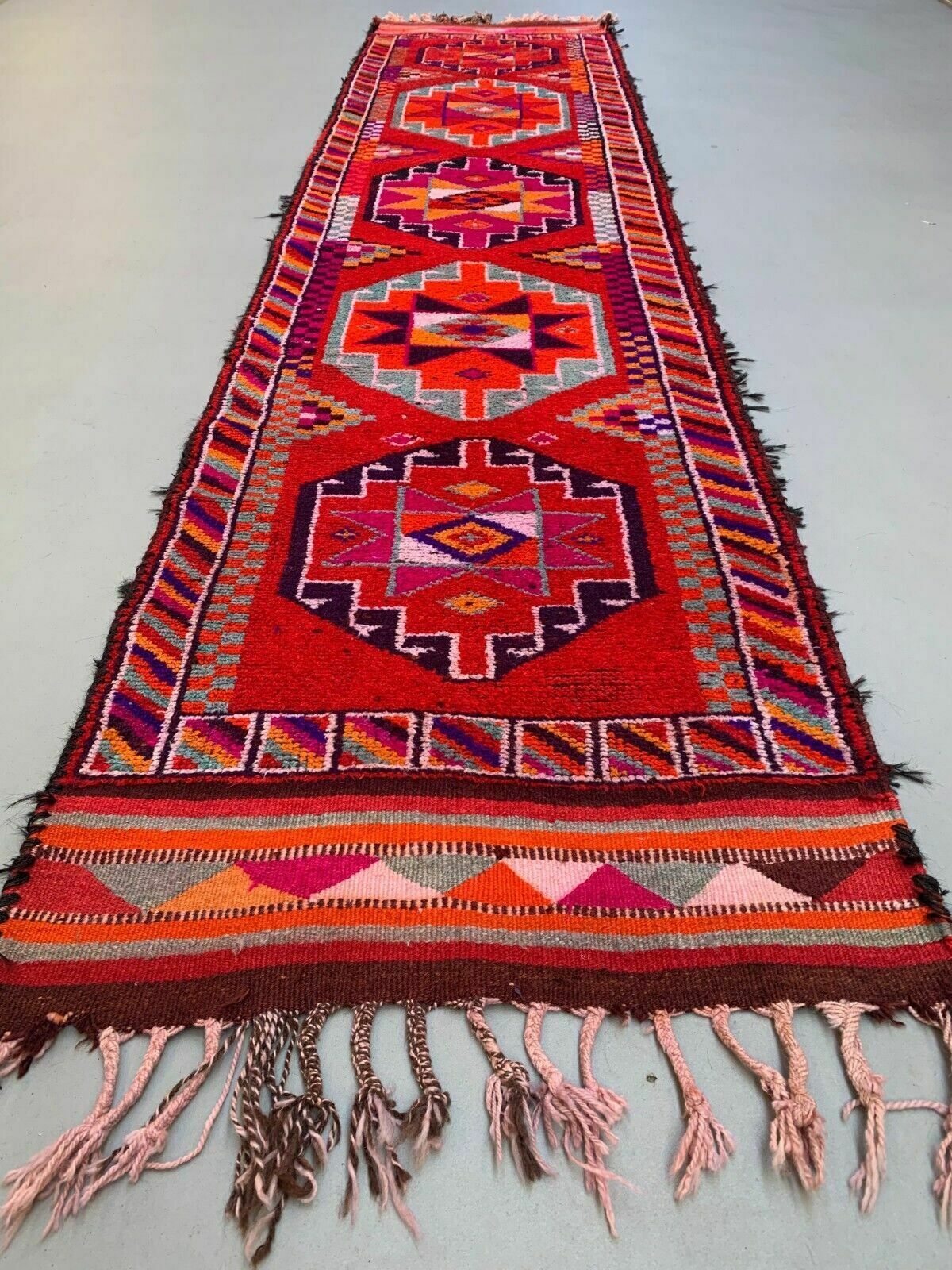 Vintage Turkish Tribal Runner 417x94 Cm Veg Dye Wool Rug Tribal, Handmade