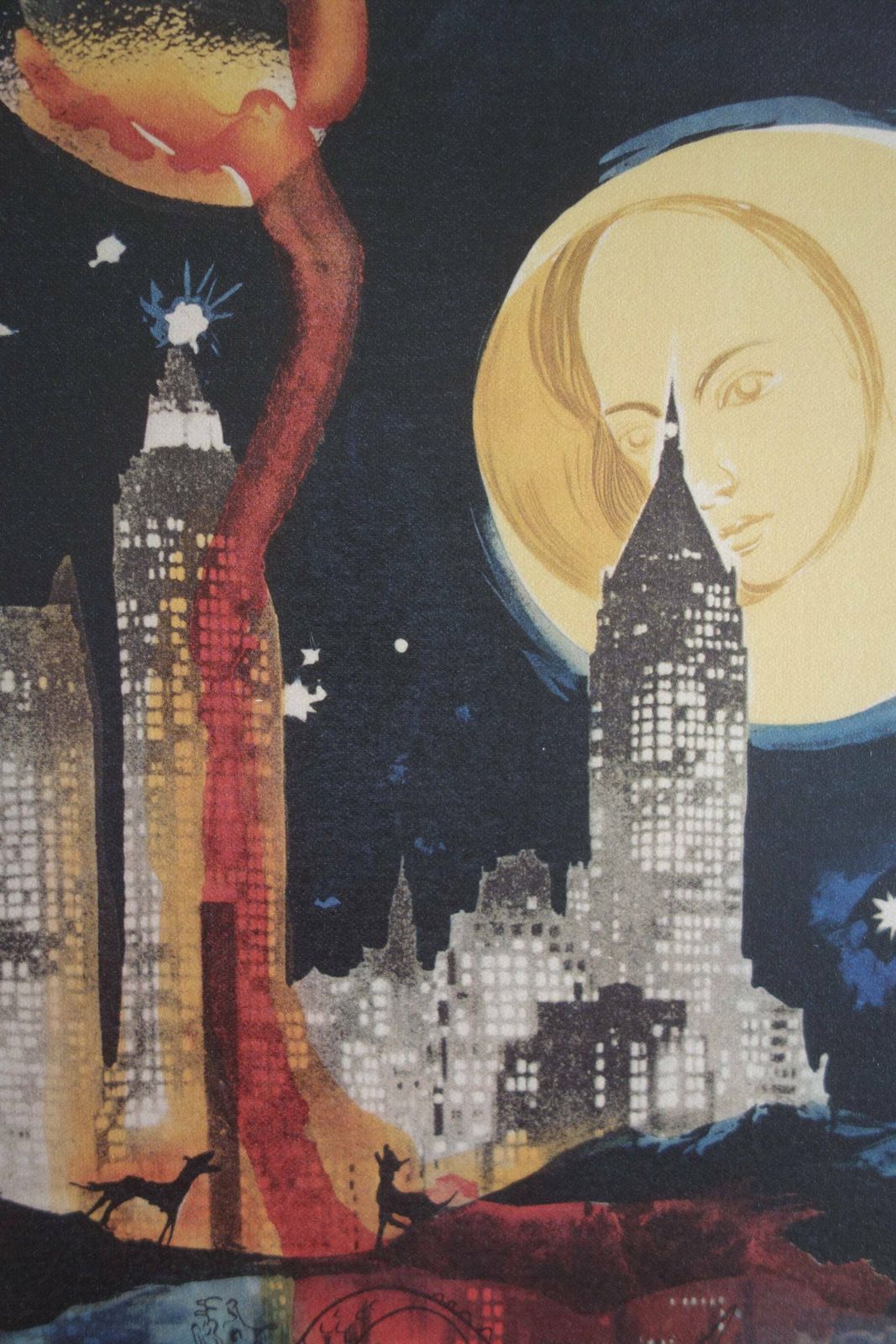Fine Surrealist Limited Edition Print, New York Skyline, Salvador Dali, Signed & Numbered In Pencil photo vintage