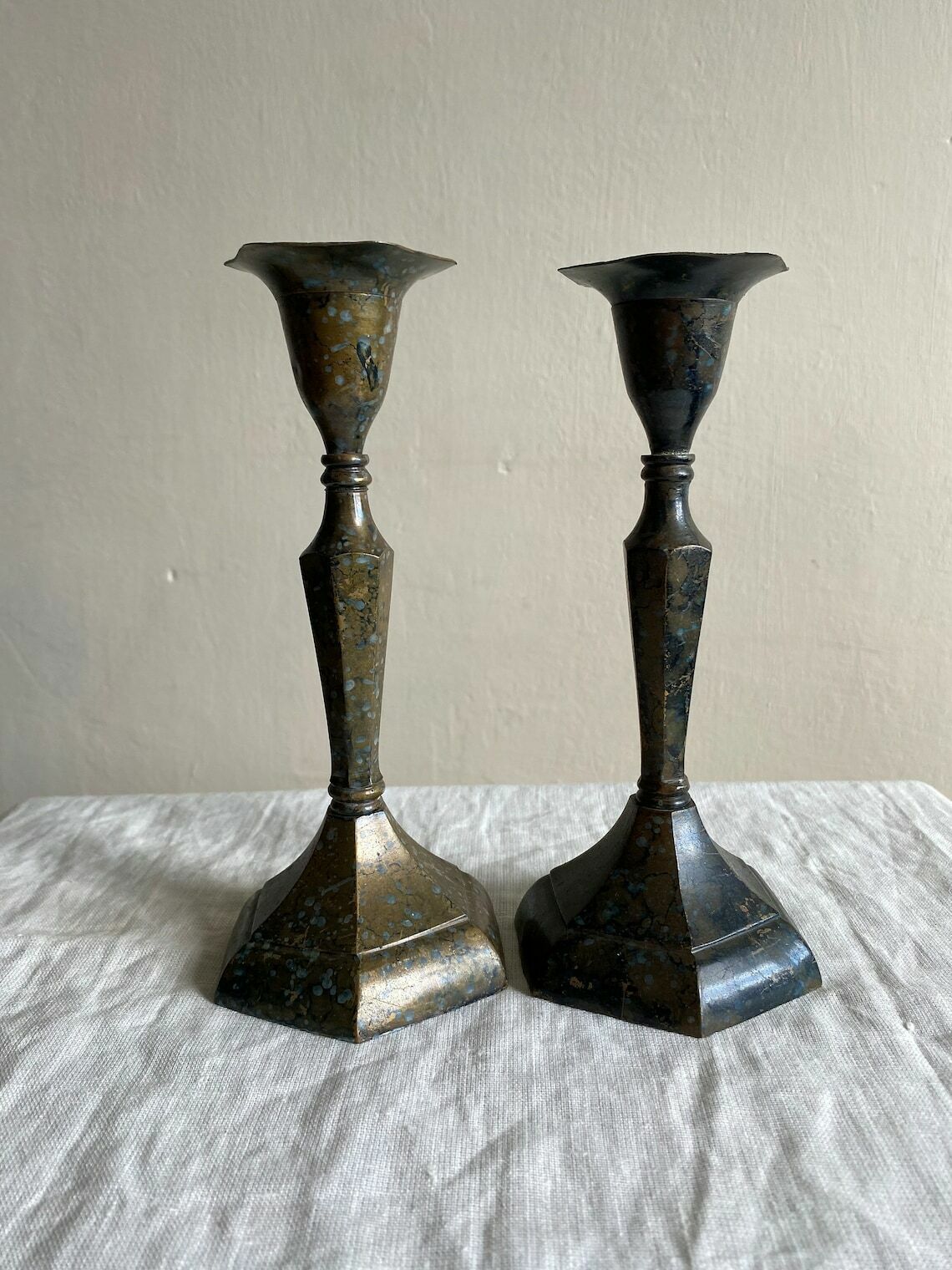 Pewter Wavy And Scalloped Candlesticks, Pair Of Vintage Metal Candlestick Holders photo furniture