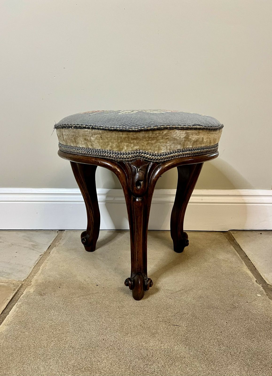 Victorian Quality Carved Walnut Stool photo for sale