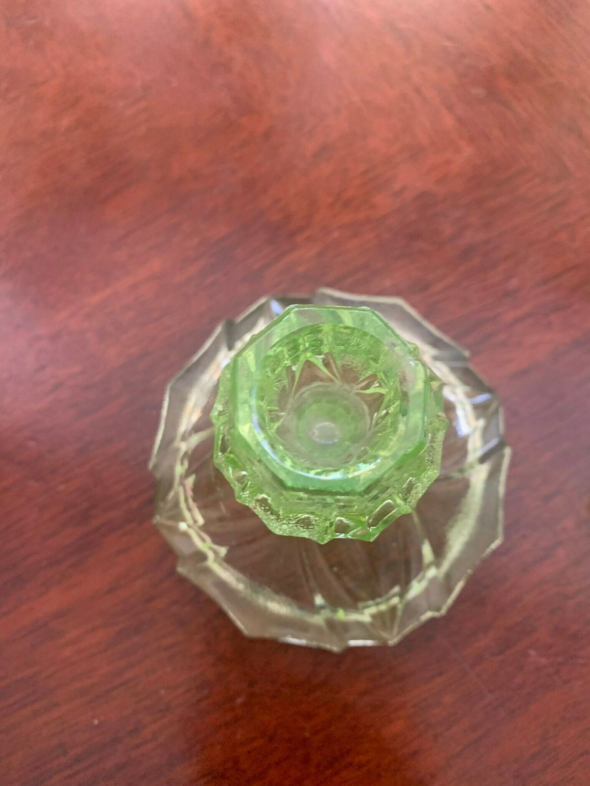 A Beautiful Pair Of Original Antique Art Nouveau Uranium Semi Frosted Vaseline Glass Candlesticks. Superb photo vintage