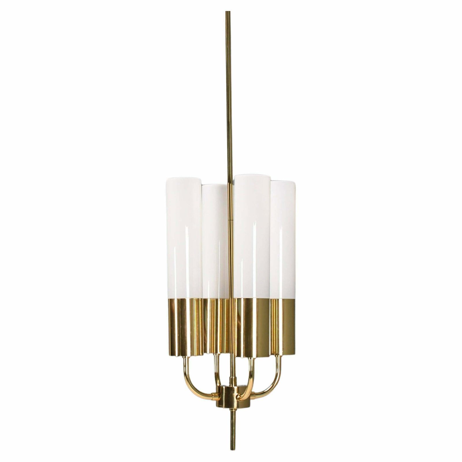 1 Of 2 Large Glashütte Limburg Brass & Opaline Chandelier, 1970s