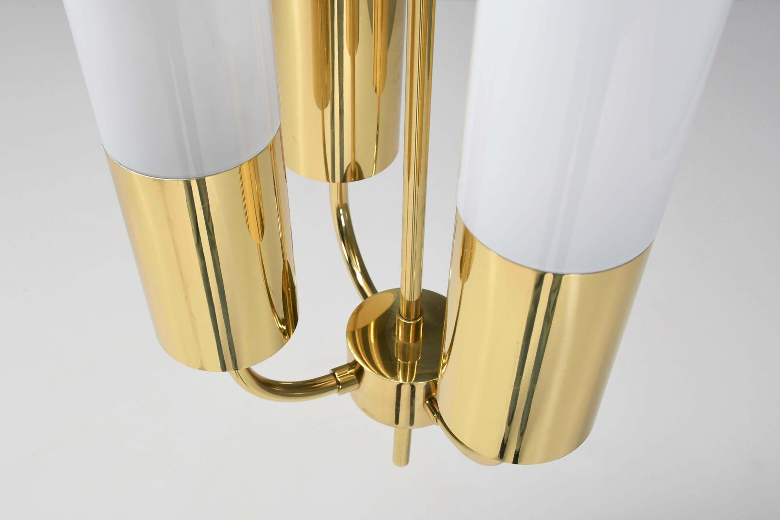 1 Of 2 Large Glashütte Limburg Brass & Opaline Chandelier, 1970s photo vinterior