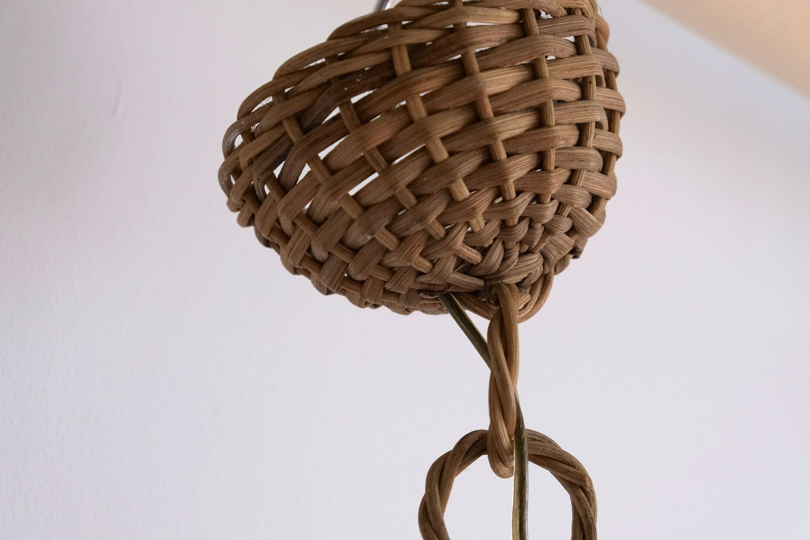 Vintage Rattan Light Shade, Vintage Wicker Shade, Midcentury Shade, Petal Light Shade photo vinterior