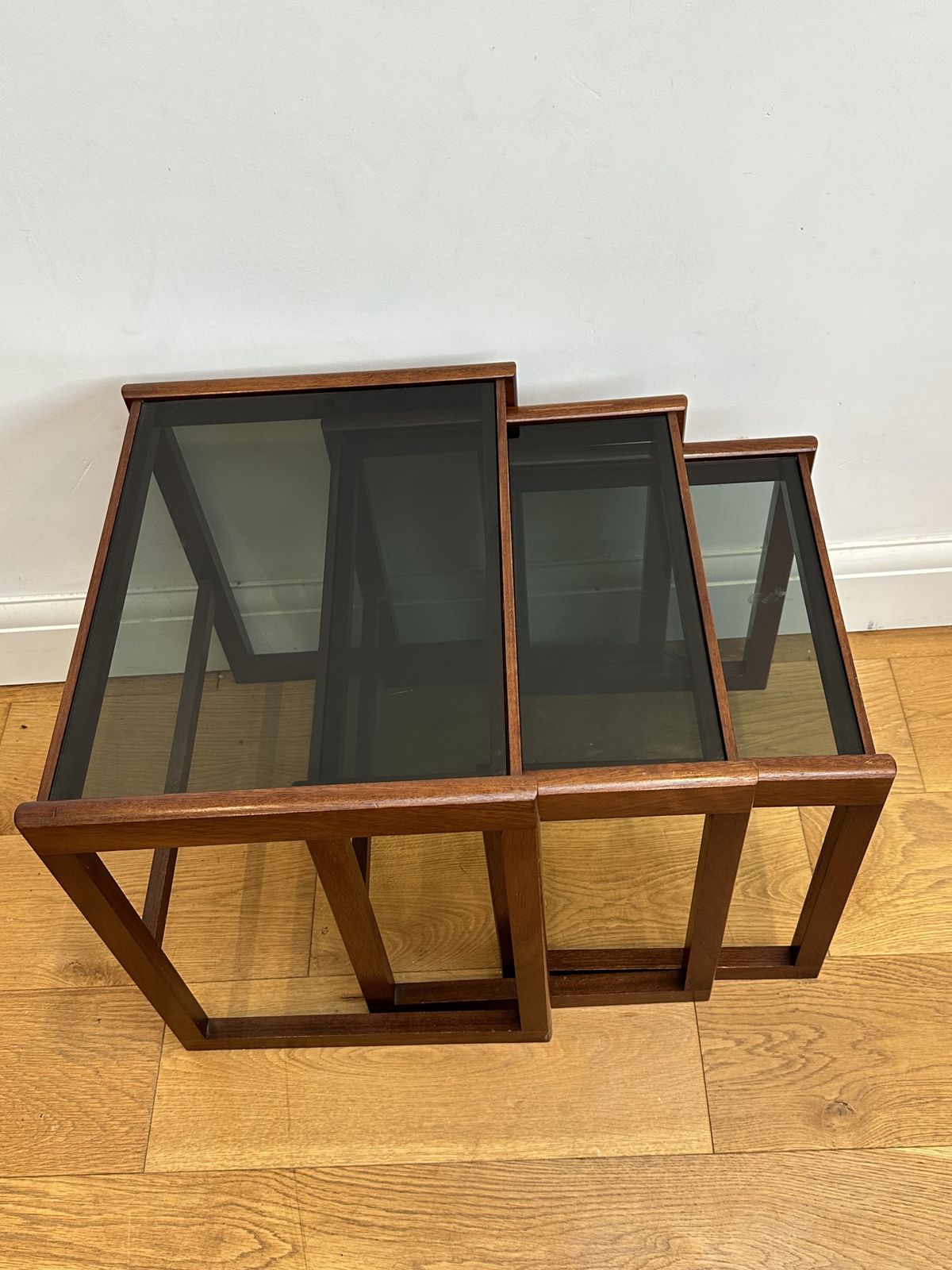Rosewood  Danish Midcentury Smoked Glass Nest Of 3 Tables photo 300.0