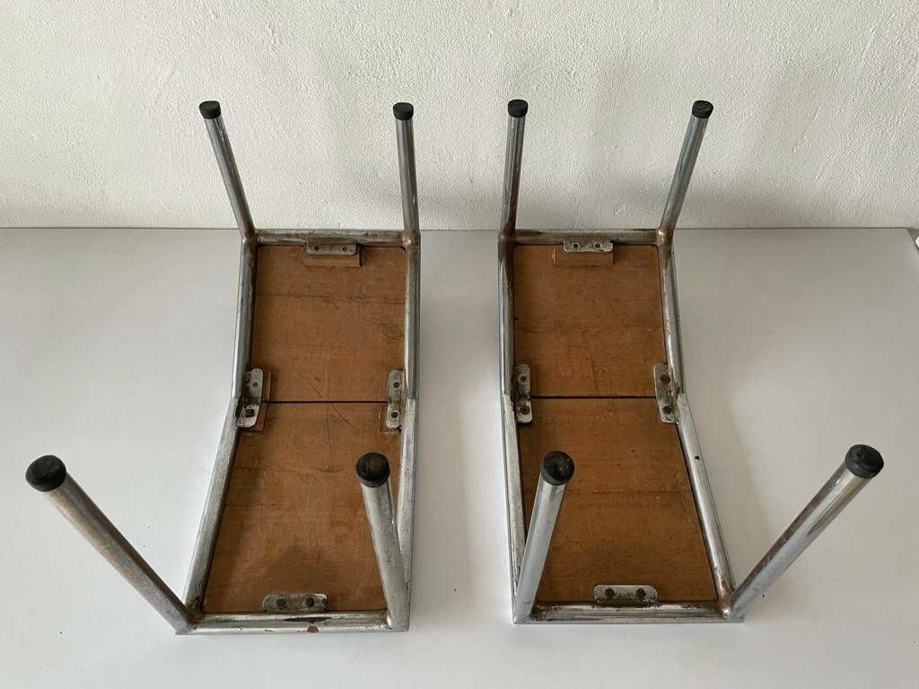 Italian Design Wooden And Thick Metal Body Pair Of Shoe Fitting Stools Or Tables For Creative Purposes, 1970s, Italy photo 1581.0
